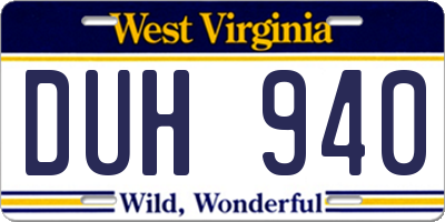 WV license plate DUH940