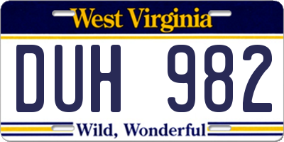 WV license plate DUH982