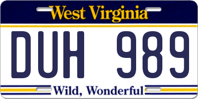WV license plate DUH989