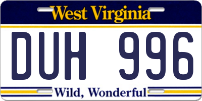 WV license plate DUH996