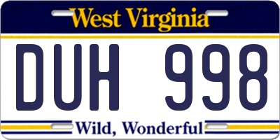 WV license plate DUH998
