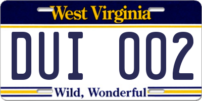 WV license plate DUI002