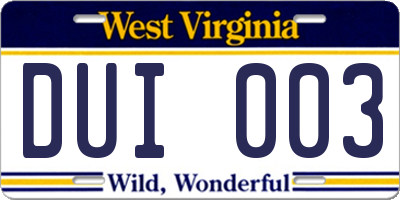 WV license plate DUI003