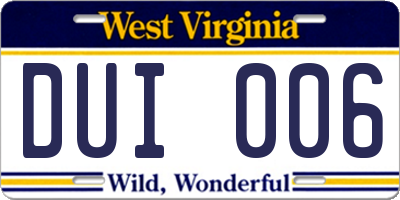 WV license plate DUI006