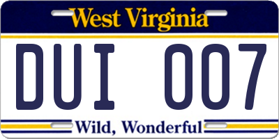 WV license plate DUI007