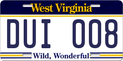 WV license plate DUI008