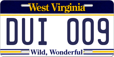 WV license plate DUI009