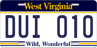 WV license plate DUI010