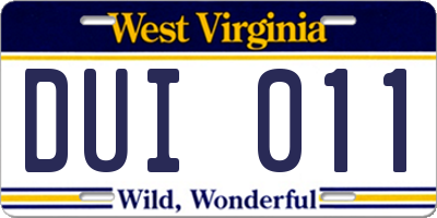 WV license plate DUI011
