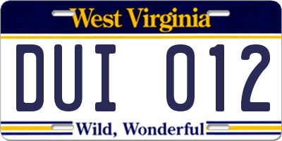 WV license plate DUI012