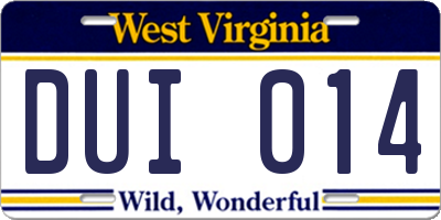 WV license plate DUI014
