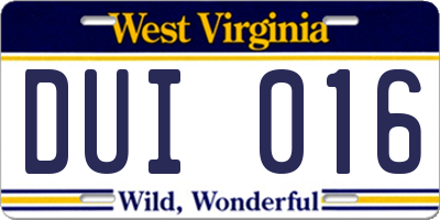 WV license plate DUI016