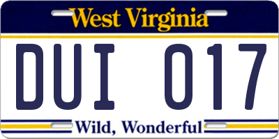 WV license plate DUI017