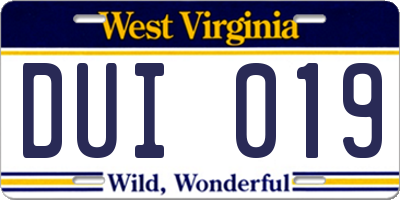 WV license plate DUI019