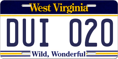 WV license plate DUI020
