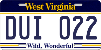 WV license plate DUI022