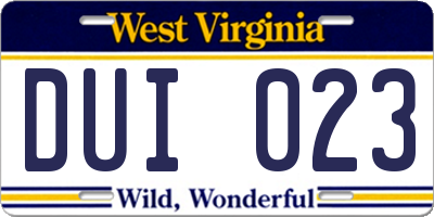 WV license plate DUI023
