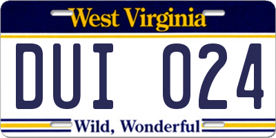 WV license plate DUI024