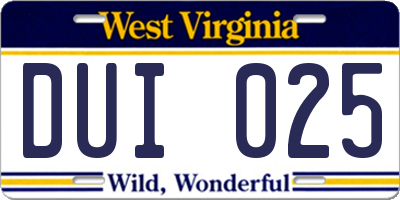 WV license plate DUI025