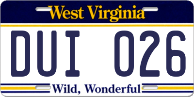 WV license plate DUI026