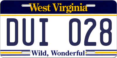 WV license plate DUI028