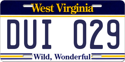 WV license plate DUI029