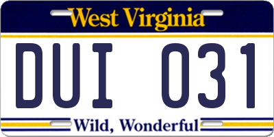 WV license plate DUI031