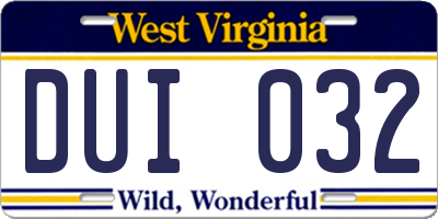 WV license plate DUI032