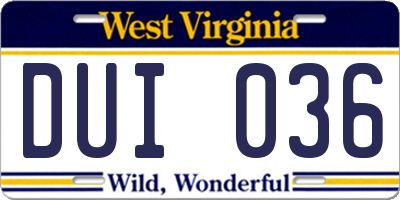 WV license plate DUI036