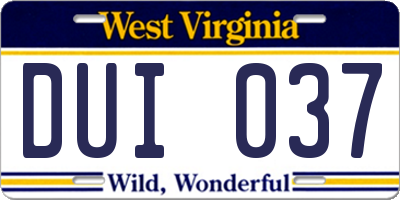 WV license plate DUI037