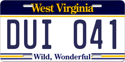 WV license plate DUI041