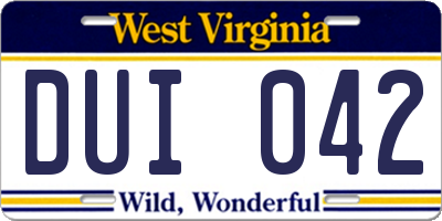 WV license plate DUI042