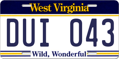 WV license plate DUI043