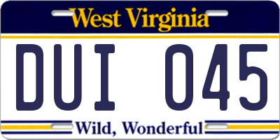 WV license plate DUI045
