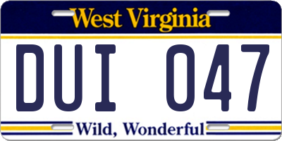 WV license plate DUI047