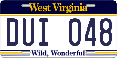 WV license plate DUI048