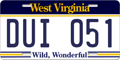 WV license plate DUI051