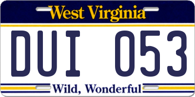 WV license plate DUI053