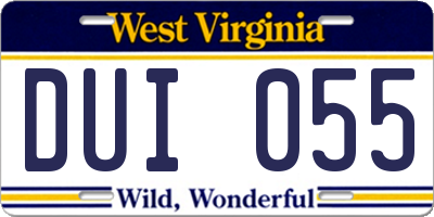 WV license plate DUI055