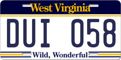 WV license plate DUI058