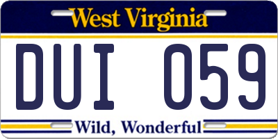 WV license plate DUI059
