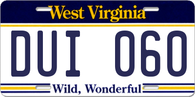WV license plate DUI060