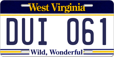 WV license plate DUI061