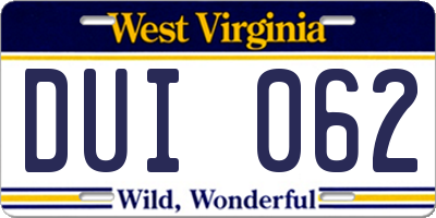 WV license plate DUI062