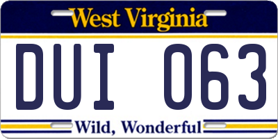 WV license plate DUI063