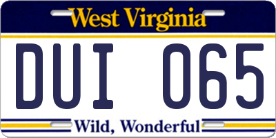 WV license plate DUI065