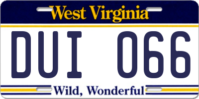 WV license plate DUI066