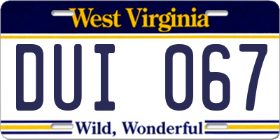 WV license plate DUI067