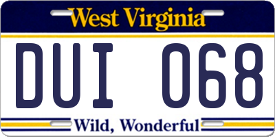 WV license plate DUI068