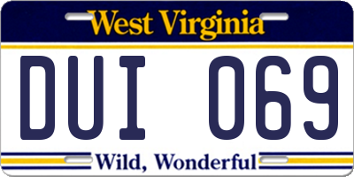 WV license plate DUI069